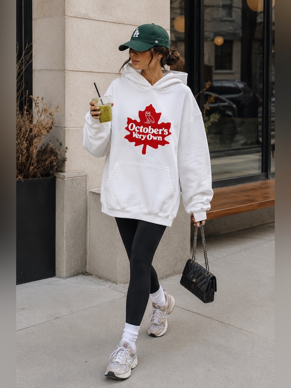 October's Very Own White Hoodie with Red Maple Logo